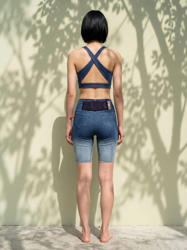 Women's Denim-Textured Workout Set with Pockets