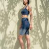 Women's Denim-Textured Workout Set with Pockets