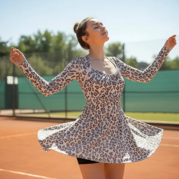 Women's Leopard Print Long-Sleeve Tennis Dress