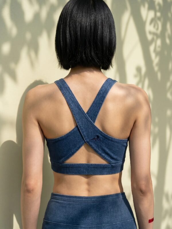 Women's Denim-Textured Workout Set with Pockets